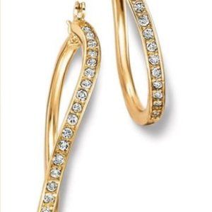 Goldtone Studded Wave Hoop Earrings, NIB